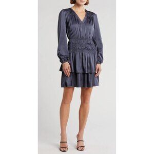 NWT Grey Collective V-Neck Long Sleeve Smocked Mini Dress Size Large